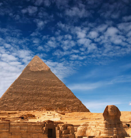 View of the Great Sphinx and a Pyramid in Cairo, Egypt, the destination of Egypt holidays package.