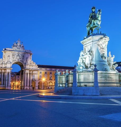 Night at a famous square in Portugal. Portugal holidays and vacations package.